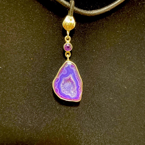 Natural amethyst geode Druzy pendant - Picture 1 of 2
